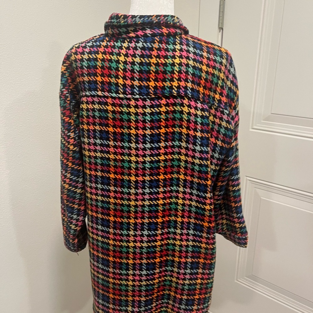 Multicolor Houndstooth Shacket With Black Pleathe… - image 4
